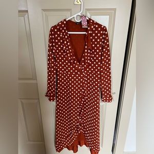 Boohoo Polka Dot Ruffle MIDI Dress US size 10